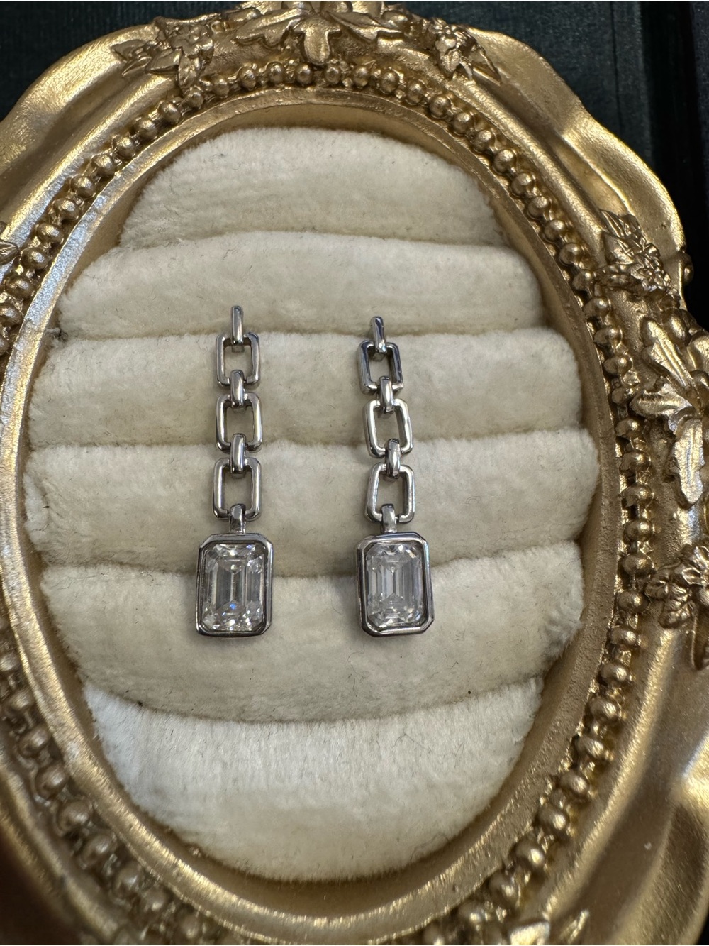 S925 moissanite emerald cut bezel earrings minimalist chain